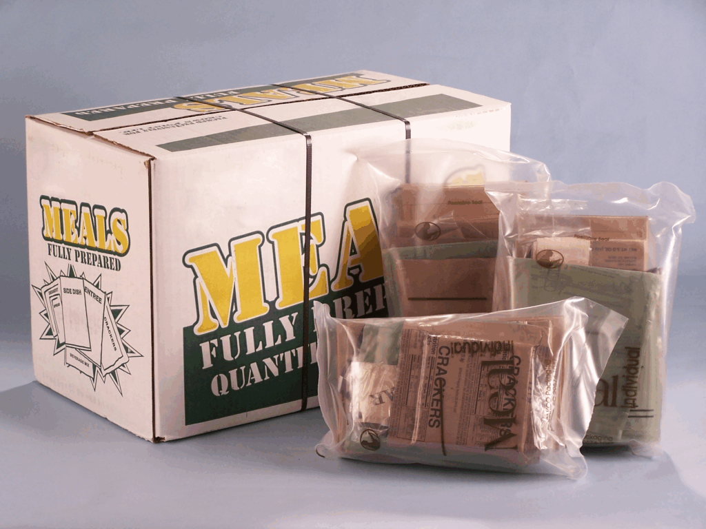 Box of 12 Meals-Ready-to-Eat or MREs.