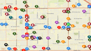 Image of a generic map showing city streets and crime reports.