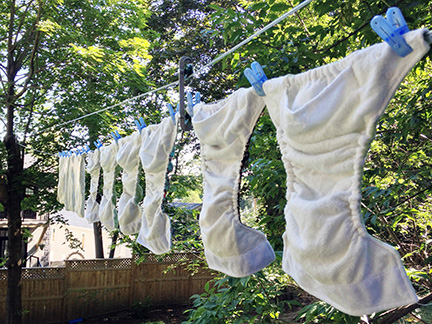 Cloth diapers hanging on a clothesline