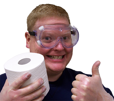 Man holding toilet paper and smiling