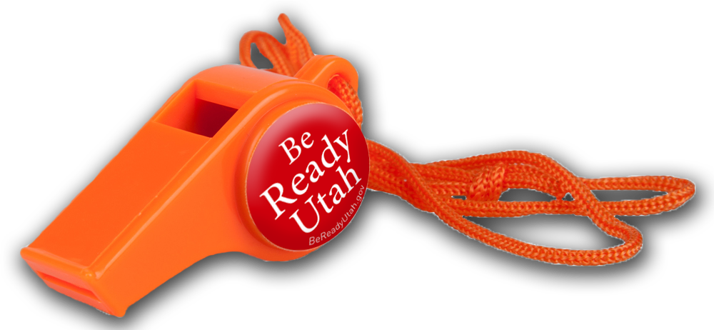 Emergency Whistle with Be Ready Utah logo