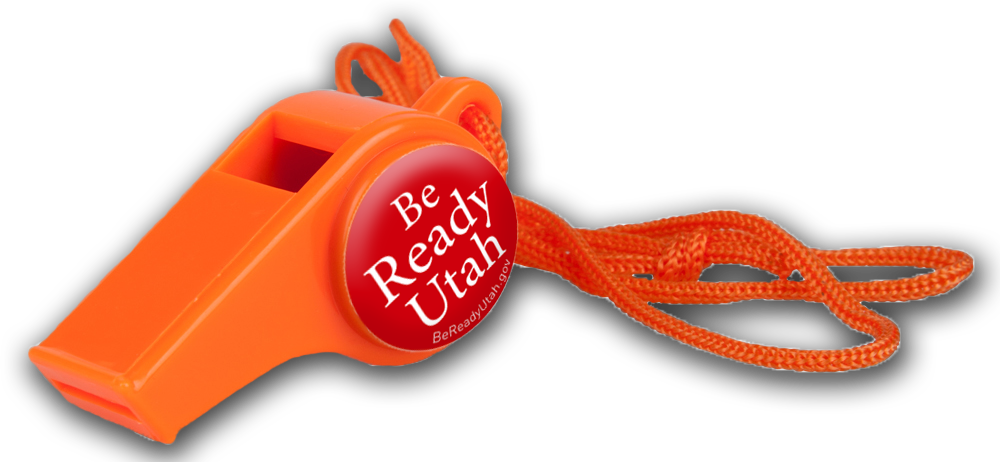 Emergency Whistle with Be Ready Utah logo